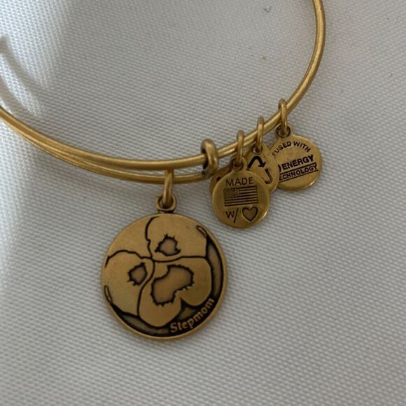 NEW Alex and Ani Because I Love You Stepmom Charm Bangle Gold Bracelet tag - Picture 3 of 4